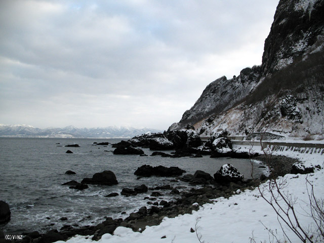 雪景色 北海道　雷電海岸（らいでんかいがん）